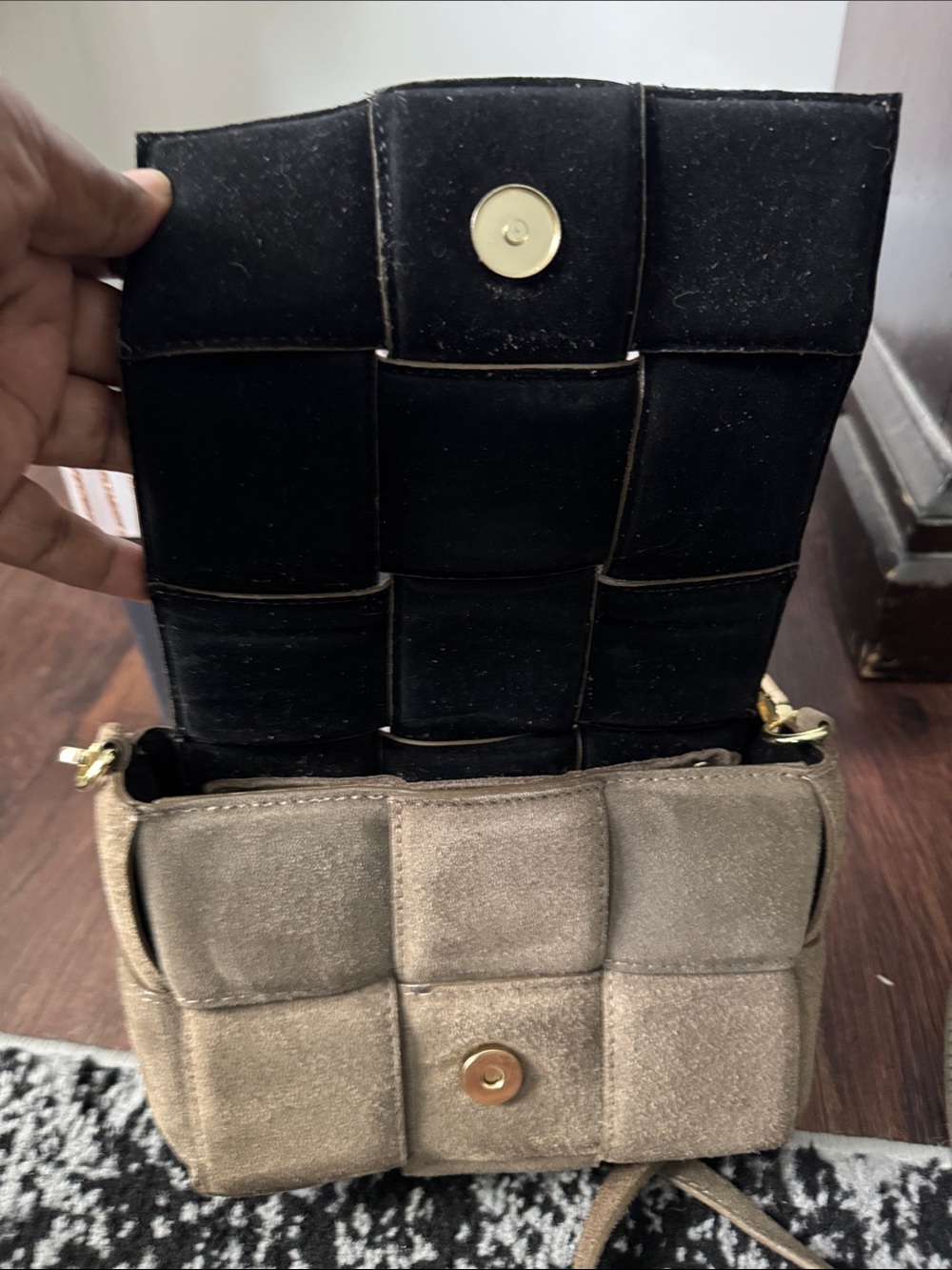 Suede Woven Crossbody Bag in Olive - Picture 3 of 6